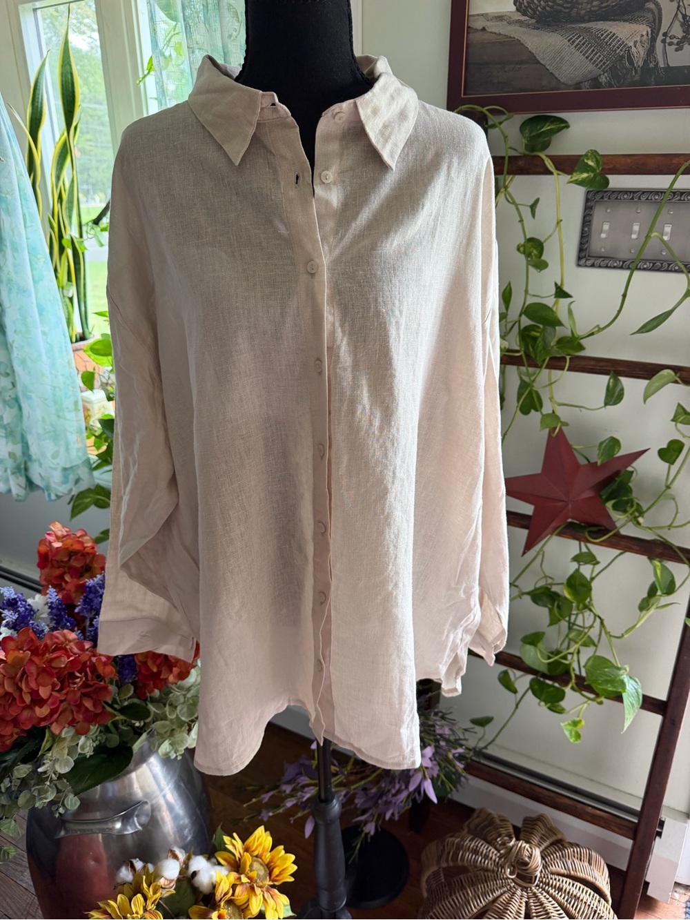Blank NYC Pale Blush Button-Down Linen Shirt
